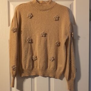 Cato Tan Sweater with Floral Details